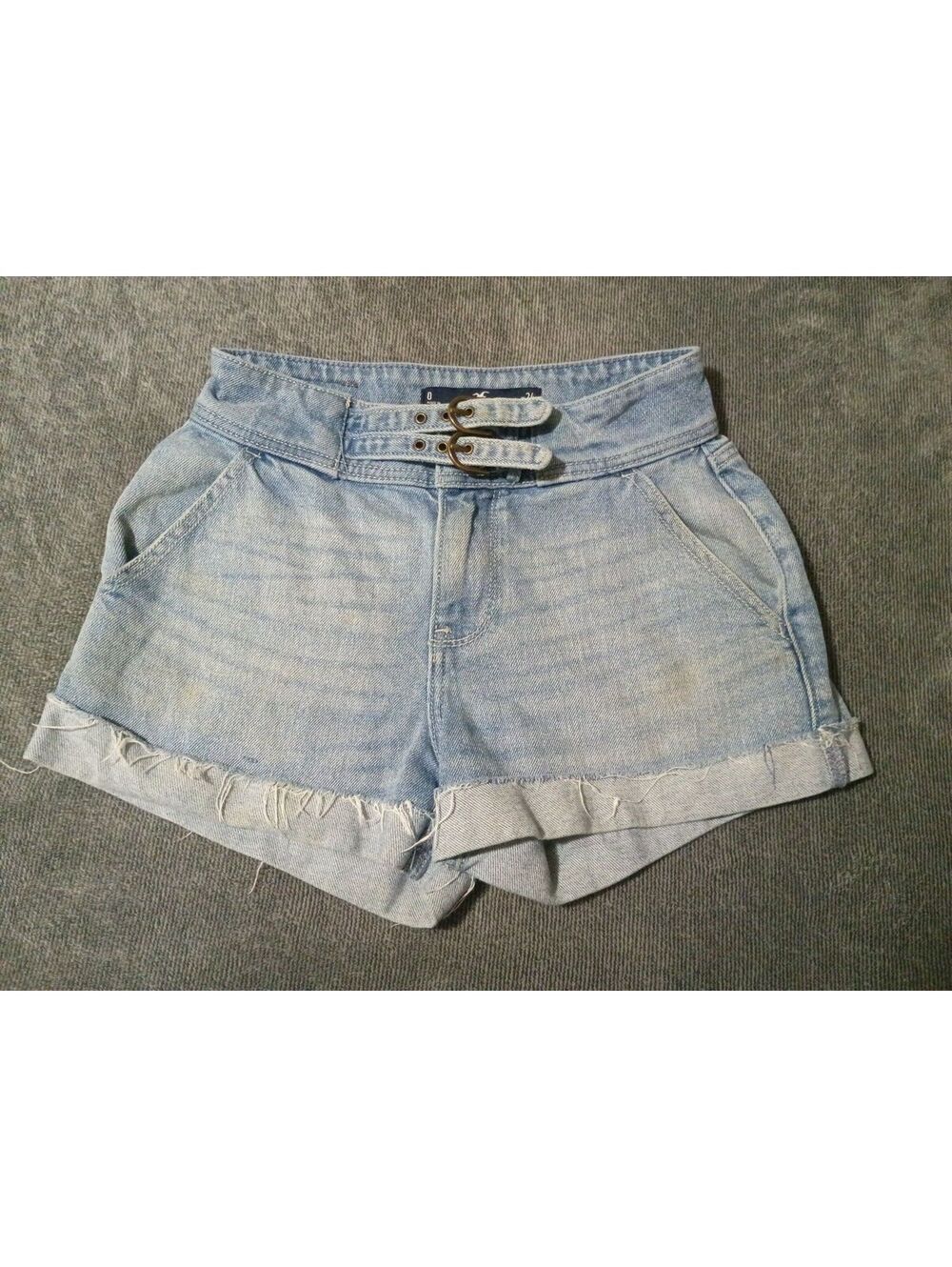 Hollister Y2K Style Double Buckle High-Rise Mom Denim Shorts Size 0 Distressed